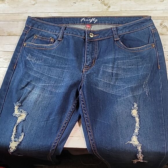 Women's Firefly Distressed Slim Boot Denim Jeans Size 11 Bling Sparkle Pockets - Picture 3 of 11